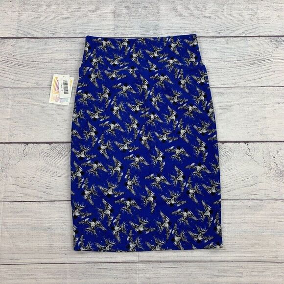 LuLaRoe Pencil Skirt sz S Stretch Cassie Style Blue New NWT Bird Pattern - Picture 4 of 6
